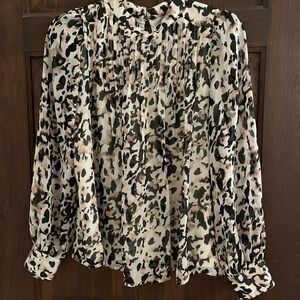 Banana Republic Black and White Ruffled Blouse with Mandarin Collar